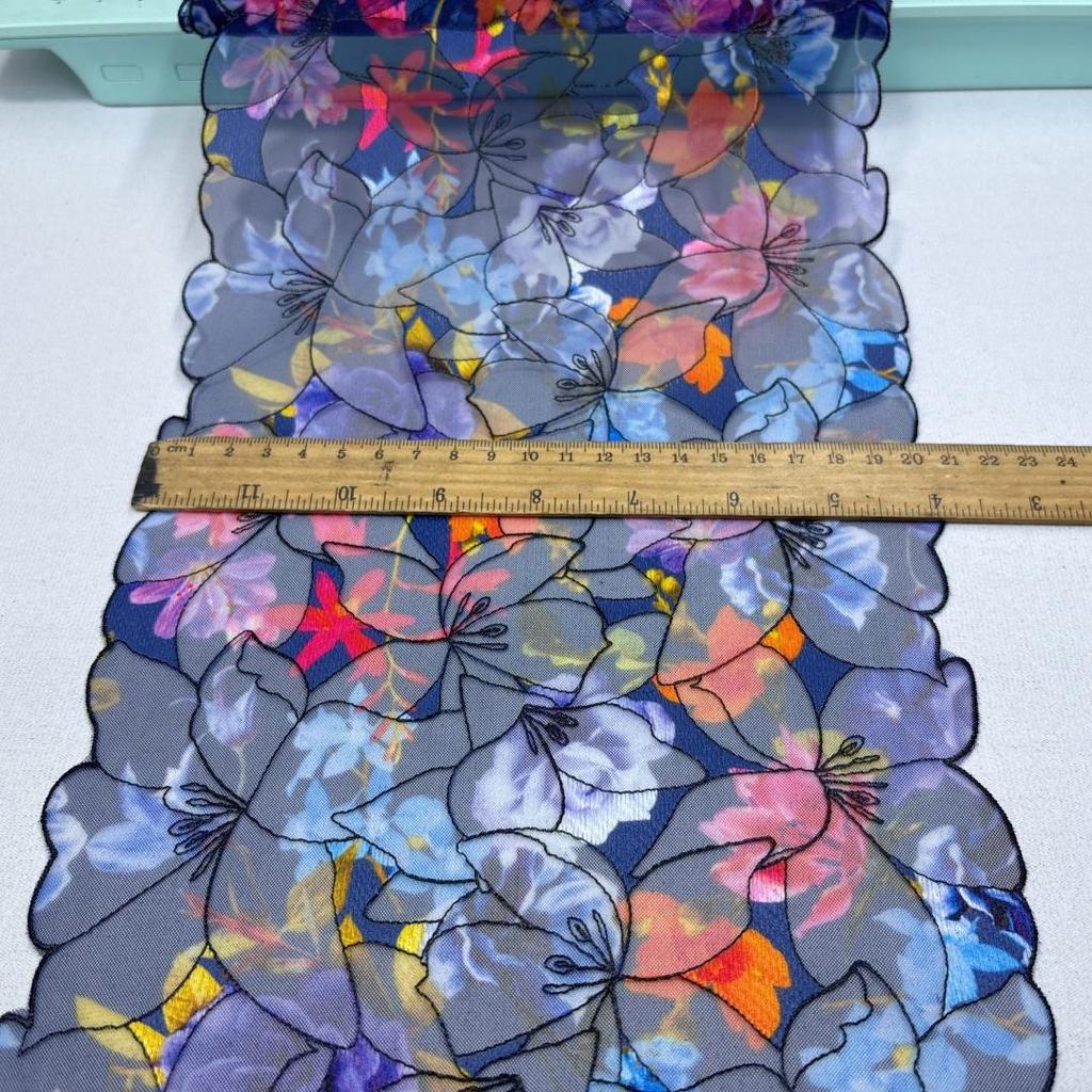 1m x 20.5cm Printed Embroidery Tulle Lace, Multicolored Embroidered Net Sewing Fabric Lace for Dress, Lingerie, Bra, Underwear, Garment