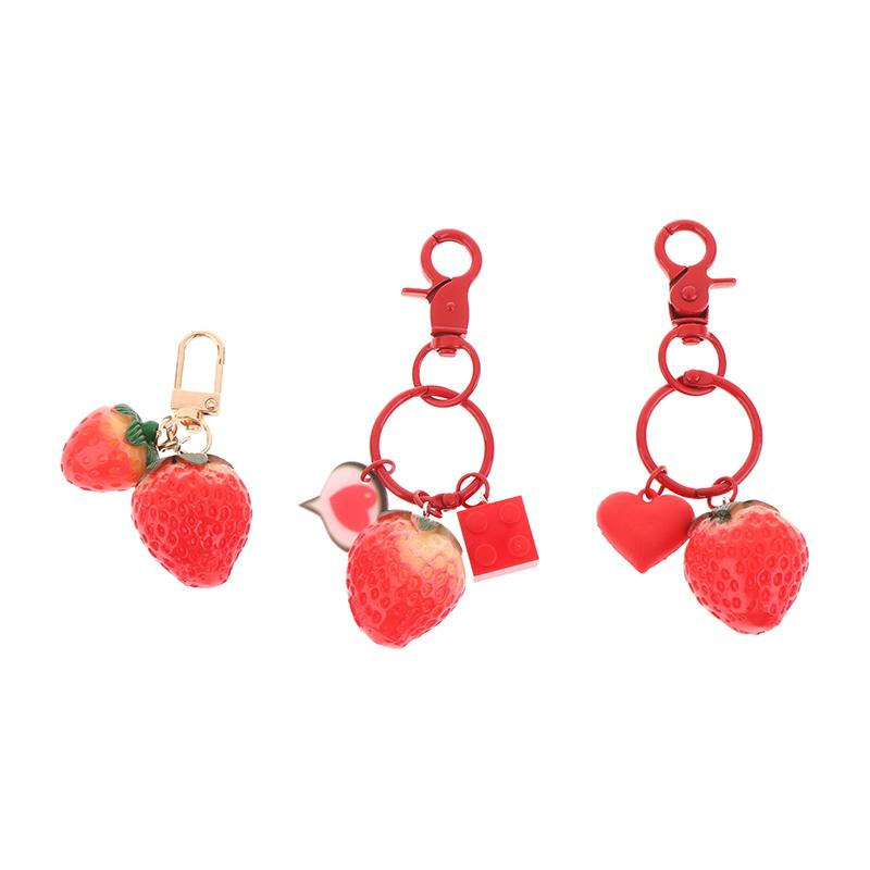 1 Stück Erdbeere Rotes Herz Schlüsselbund Schlüsselbund Für Frauen Mädchen Schmuck Simulierte Frucht Niedlich Auto Schlüsselhalter Schlüssel Zubehör