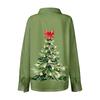 Skjortebluse for kvinner Juletrykkknapp Langermet Casual Basic skjortekrage Vanlig topp