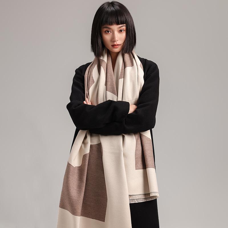 classic contrasting colors horse double-sided women's imitation cashmere warm scarf fashionable and simple shawl scarf