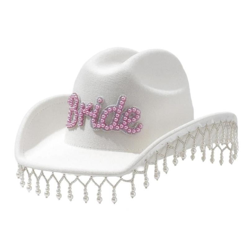 Luxurious Pearls Cowboy Hats Bride Hat Panama Hat for Bachelorette Party Cowboy Hats for Club Stage Shows