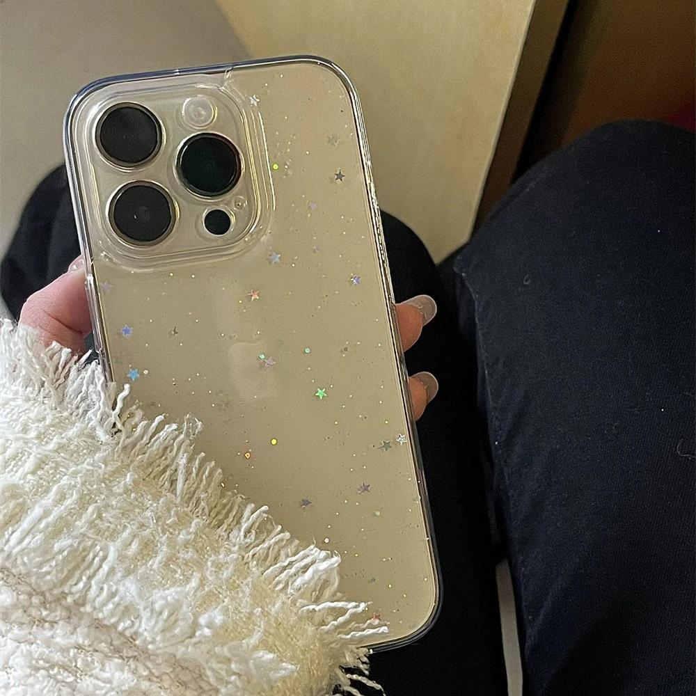 Luxury Bling Star Sequins Glitter Transparent Case For iPhone 16 Pro Max 15 14 13 12 11 XR X XS 7 8 Plus Powder Sparkle Cover