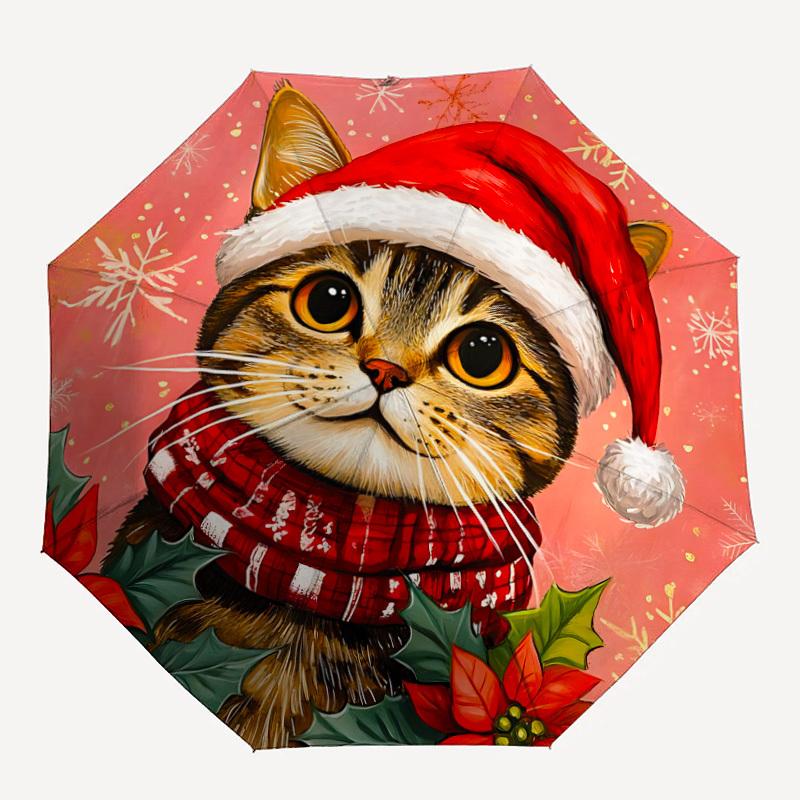 1 pièce Parapluie Pliant Chat de Noël Ouverture/Fermeture, Parapluie Entièrement Portable pour & Hommes, Accessoire Élégant (Cadeau de vacances) 8 côtes yy251213109