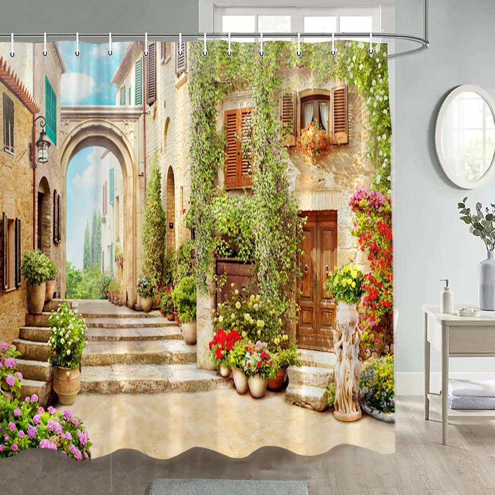 Forest Shower Curtains Sunshine Green Trees Plants Brown Window Nature Landscape Polyester Bathroom Curtain Set Decor with Hooks