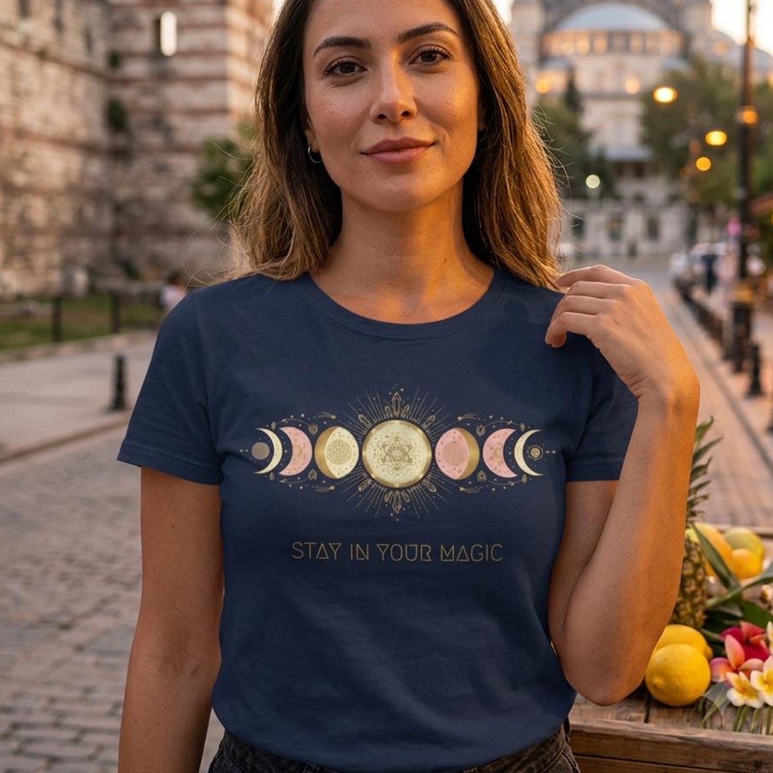 Celestial Moon Phase Shirt | Stay In Your Magic Graphic Tee L