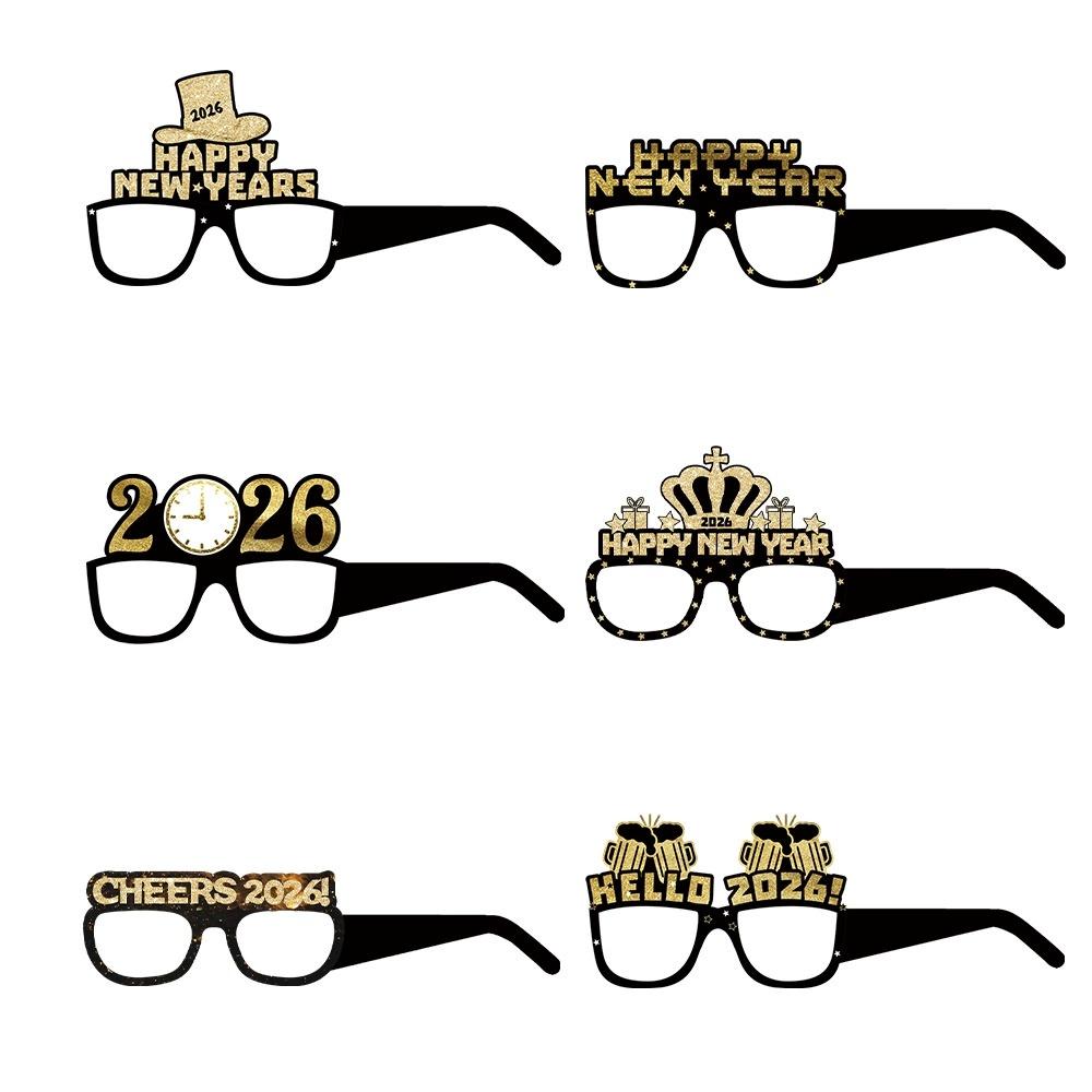 12/6pcs Happy New Year Paper Glasses 2026 Eyeglasses Frame Photo Booth Props New Year's Eve Party Decoration Christmas Supplies