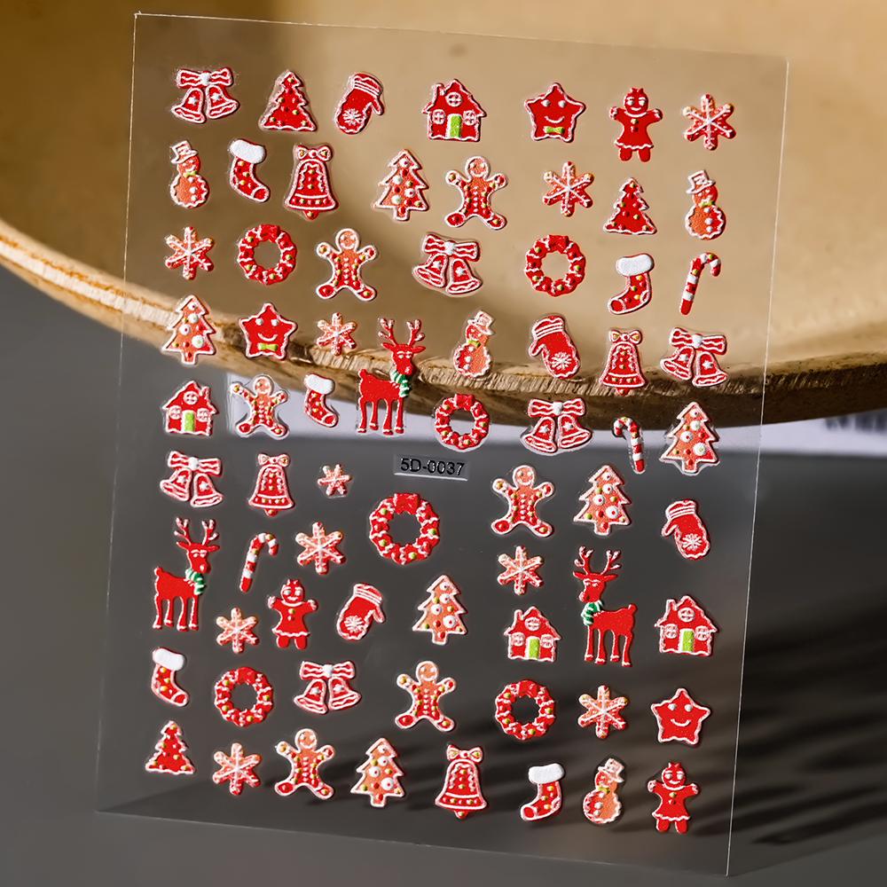 Christmas 5D Embossed Snowman Snowflakes Nail Art Stickers 8*10cm Cartoon Santa Claus Elk Christmas Decal DIY Manicure Decals &*