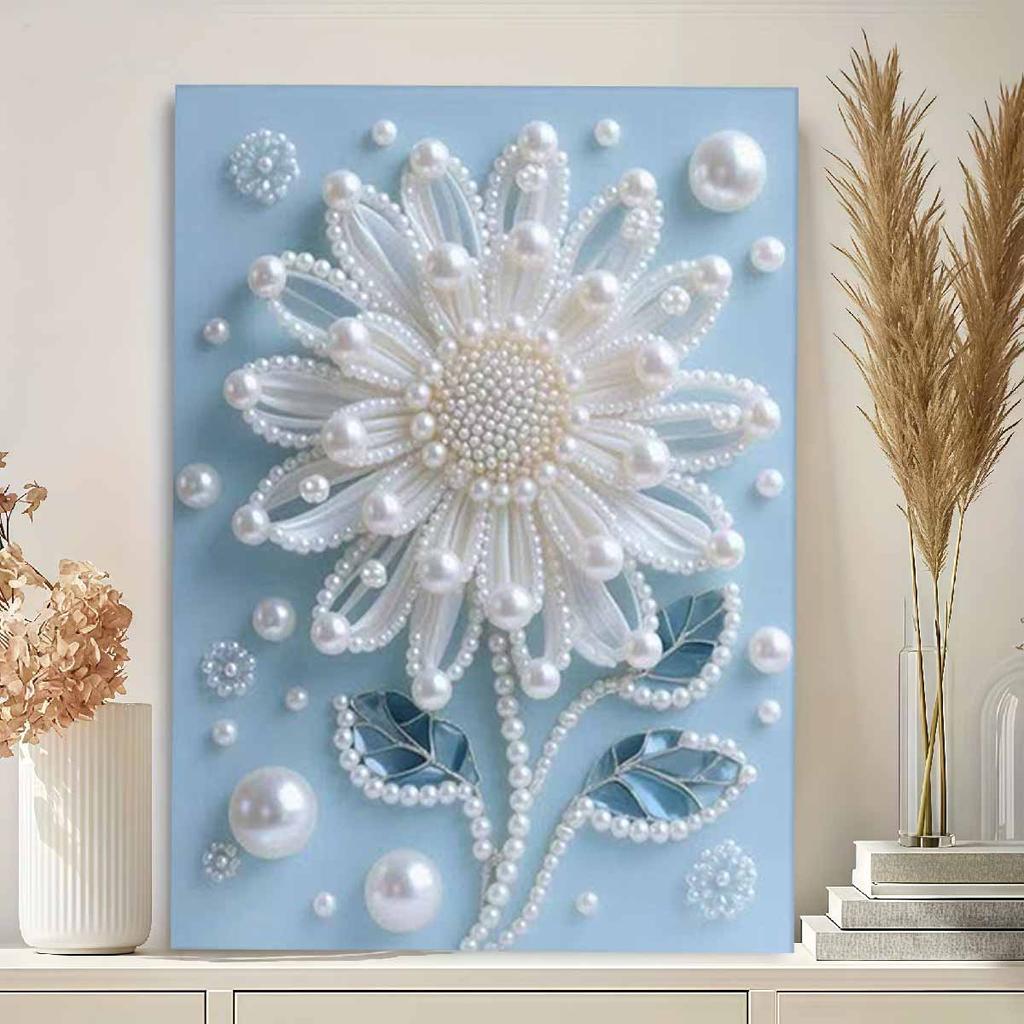 Pearl White Flowers DIY Diamond Art Kits 15.7x19.6inch Gem Art Diamond Painting Kits Without Frame for Adults Gift Idea Home Wall Decor