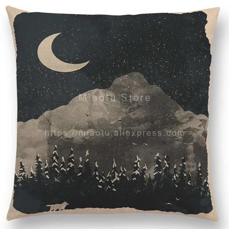 Neueste Kissenbezug Tiere im Wald Tag und Nacht Berge Sonne Mond Erkundung Camping Fuchs Wolf Kissenbezug