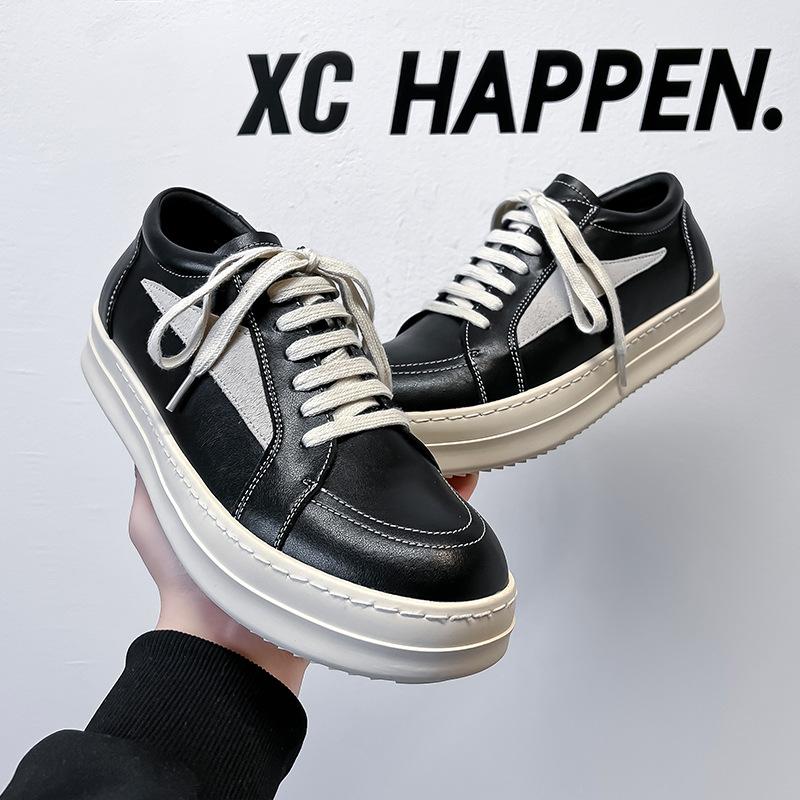 Autumn and Winter American Inverted Triangle Board Shoes Men's Thick-soled Heightening German Training Shoes Tide and Low-top Versatile Casual Leathe