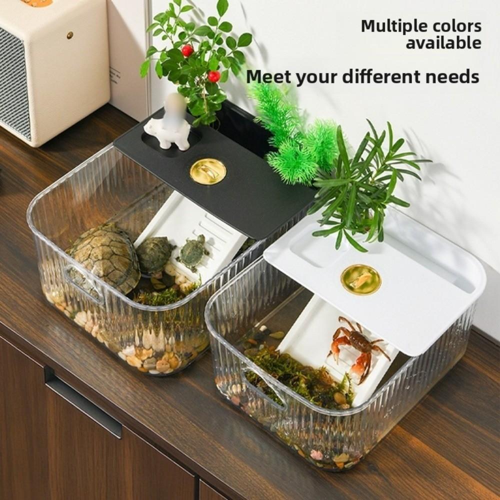 New Plastic Turtle Tank Clear Multi-functional Turtle Habitat Easy Clean Sunbathing Platform Small Pet Tank Pet Supplies