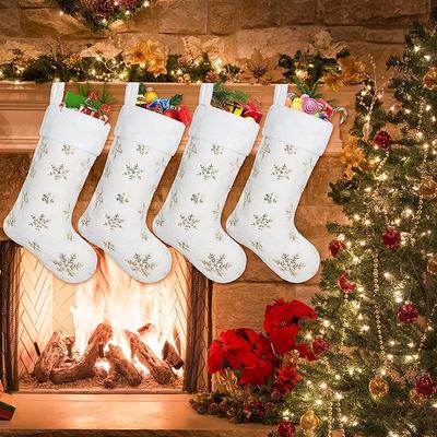 Large Embroidered Snowflake Sequin Christmas Stockings and Gift Bags