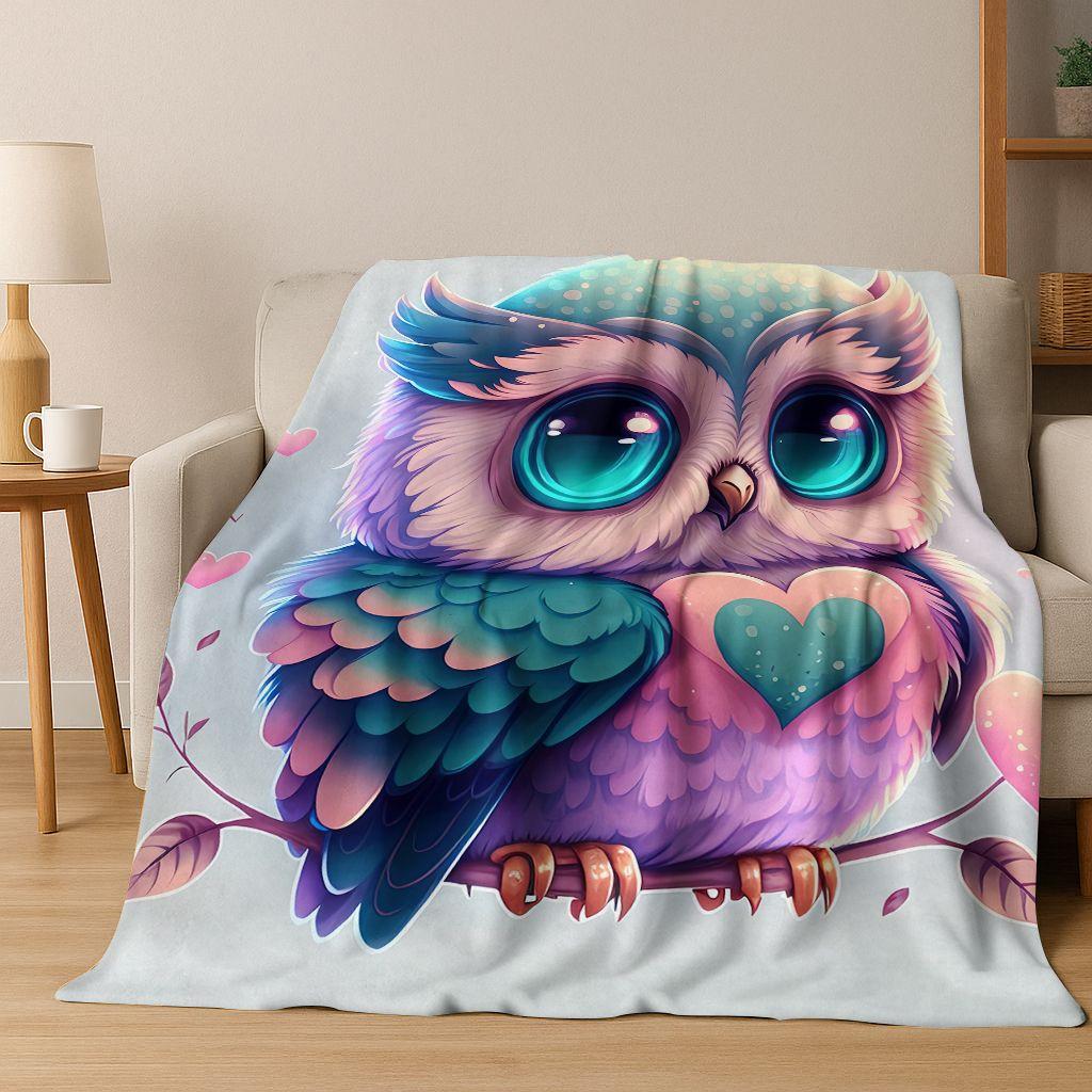 2026 New Mysterious Colorful Owl Cartoon Birds Flannel Blanket,Cozy Soft Throw Blanket for Home Bedroom Bed Sofa Cover Kids Gift