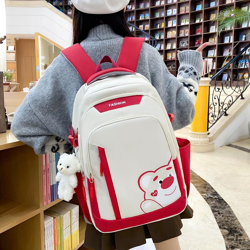 Five-Piece Backpack Set Women's Bear Printed Backpack Student Color Contrast Schoolbag