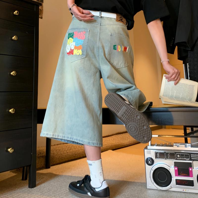 Y2K Retro Baggy Jeans: Unisex Harajuku Hip-Hop Gothic Style with Embroidered Pockets, Low-Waist Wide-Leg Blue Trousers