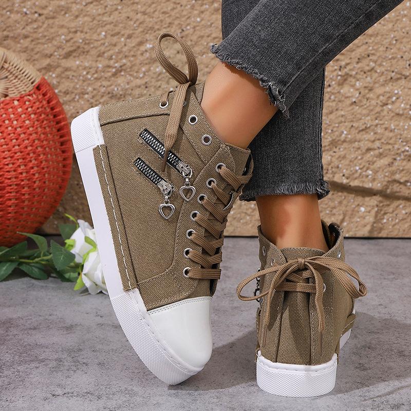 Women's Plus Size High-Top Flat Canvas Shoes Euro-American Style Student Cloth Flats 2025 New Style