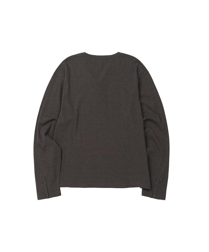 Sekeonmonollogeu Ribbed Henley Knit Long Sleeve [Charcoal]_Sets044Charcoal