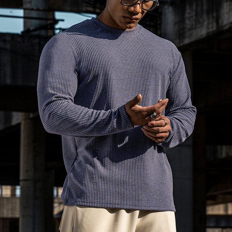 

Осень Зима Американский Спортивный Текстурный С Длинным Рукавом Круглый Вырез Мужская Одежда Змеиный Узор Эластичный Мышечный Фитнес Модные Топы 3XL серый