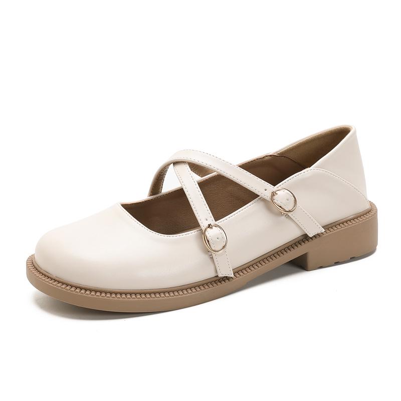 2022 Women's Round Toe Leather Mary Jane Shoes - Japanese College Style, Flat Bottom, British-Inspired JK Uniform