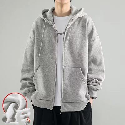 Men's Autumn And Winter Trendy Casual Loose Hooded Solid Color With Fleece Hoodie