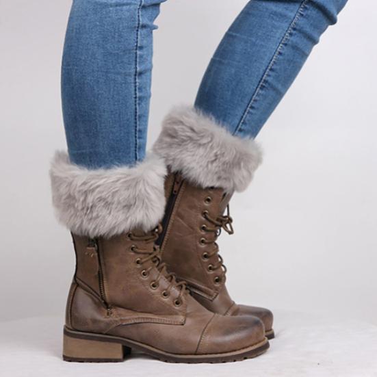 Puños de botas con canalé peludo para mujer, calentadores de piernas, moda de otoño e invierno