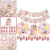 Farm Animal Birthday Party Banner And Balloon Decor Set With Paper Flags For Kids Celebration