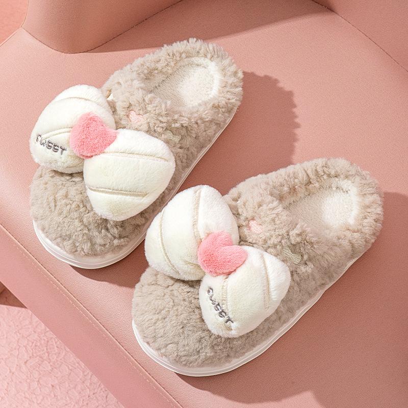 2025 winter new cotton slippers indoor non-slip cute warm plush eva bow cotton mop