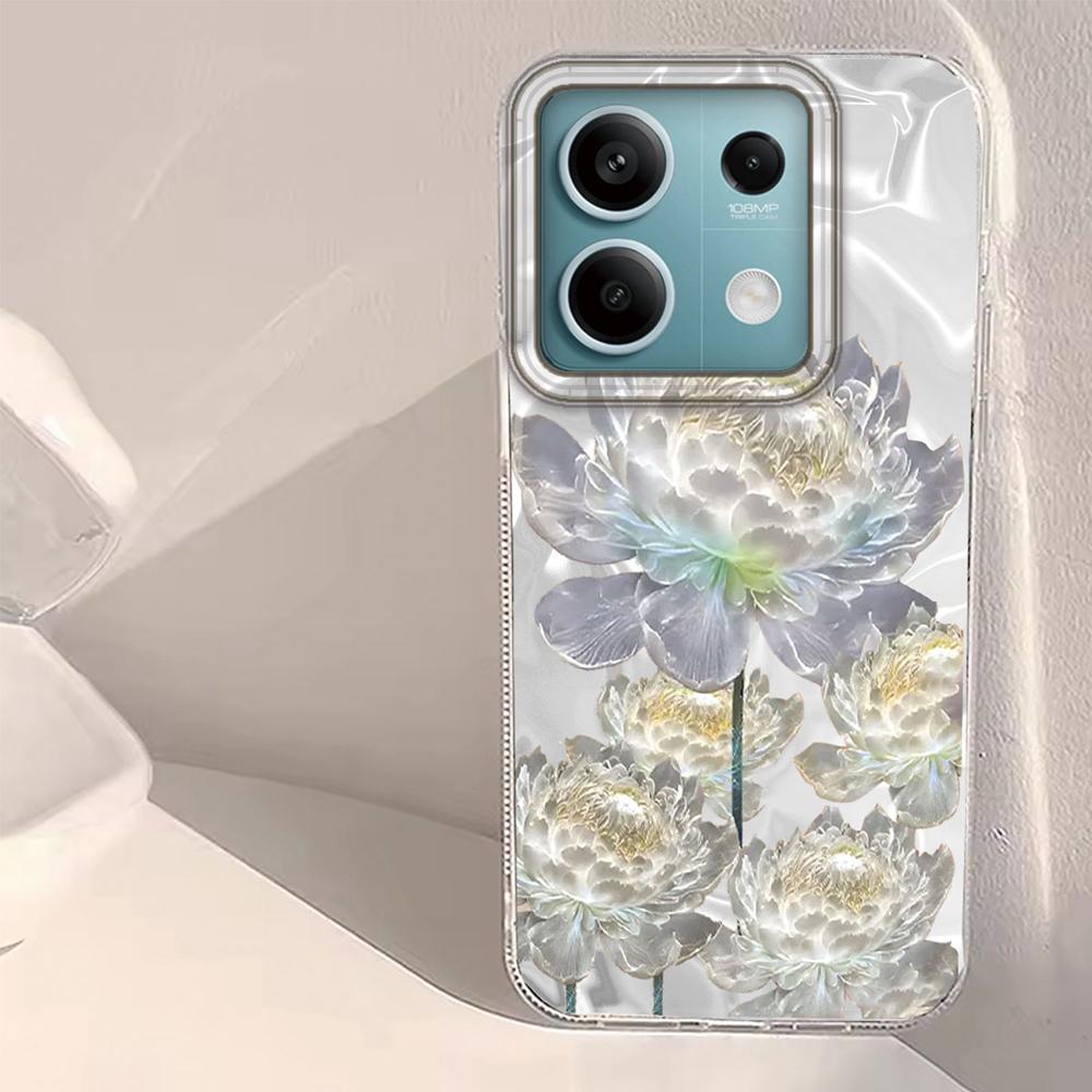 White Peony Lotus Print Women Girls Water Texture Phone Case for Xiaomi Mi 13T 14T Pro 11 Lite NE 5G Shell Silicone Bags Cover