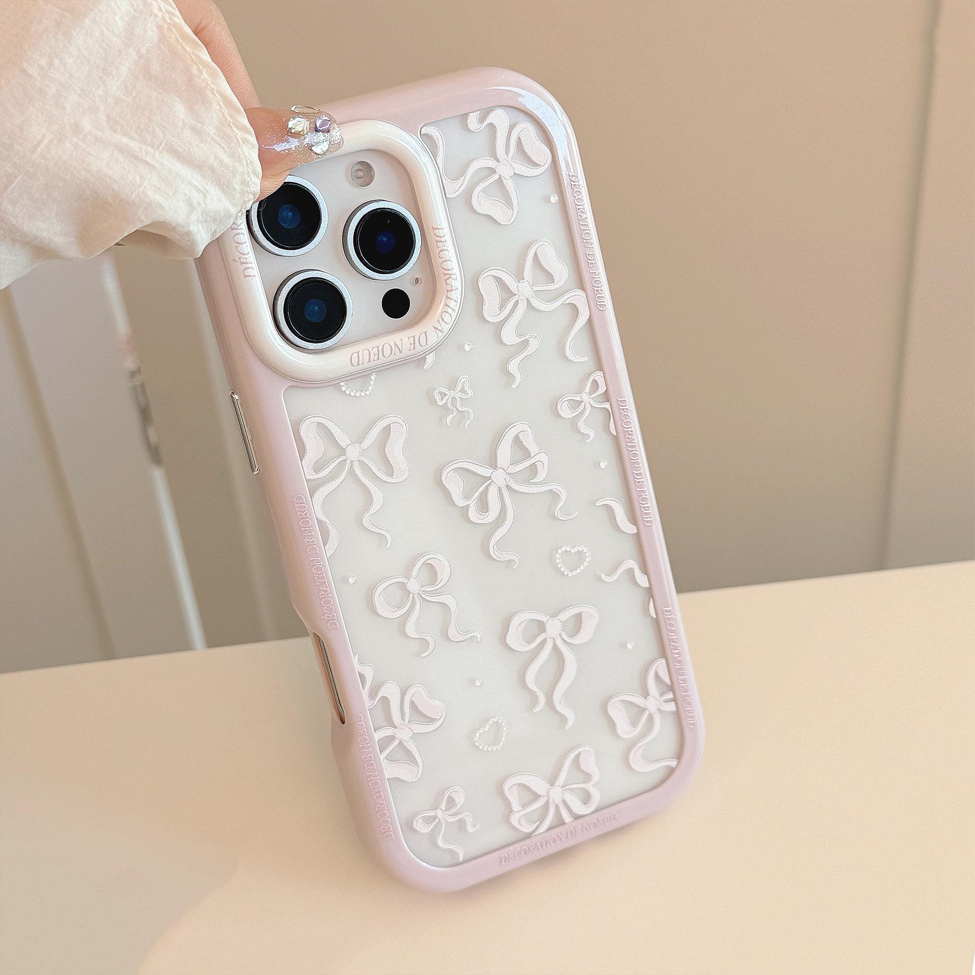 

Принцессный стиль Подходит для iPhone 16 Apple 15 Чехол для мобильного телефона 14 ProMax Жемчужный бант 13 Акриловый противоударный 16promax