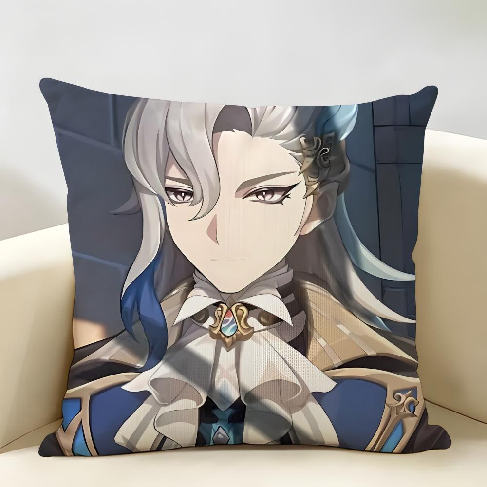 Neuvillette Genshin Impact Cushion Cover Natural Linen Organic Fabric DoubleSided Printing Room Sofa Decor Pillow Case
