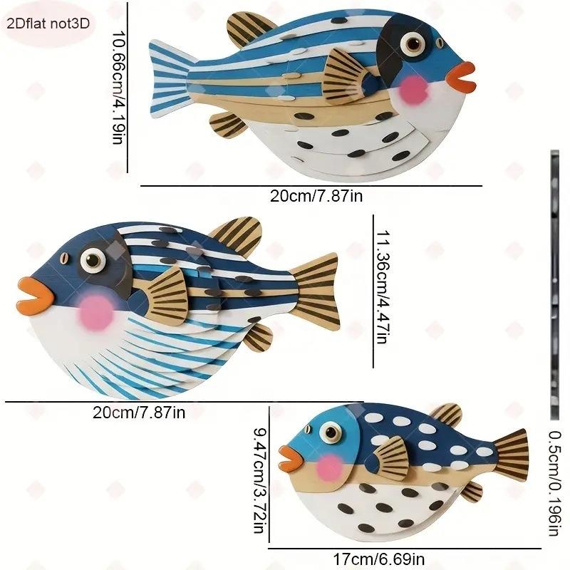 3Pcs/Set Wooden Ocean Art Wooden Sea Fish Shells Starfish Living Room Bedroom Wall Art Decoration