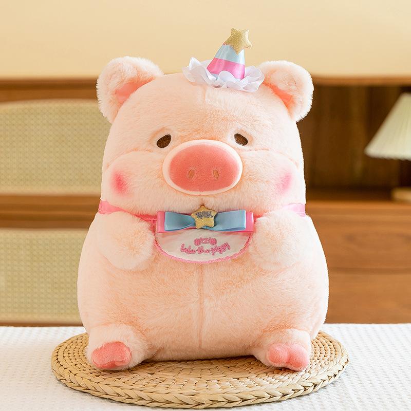 Pig Hat Star Bib Plush Toy Stuffed Animal  Doll Home Decoration Cartoon Gift