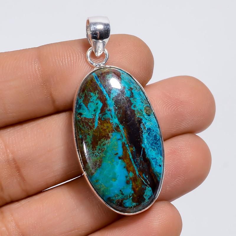 

Awesome Top Grade Qualite 100% Natural Azurite Oval Shape Ethnic Style Handmade Jewelry 925 Steling Silver Plated Pendant 1.7 WSJ-4975 1.7