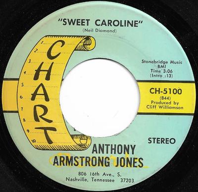 7palcová deska ANTHONY ARMSTRONG JONES - Sweet Caroline CH5100 Chart Records 1970 US Folk Použitá