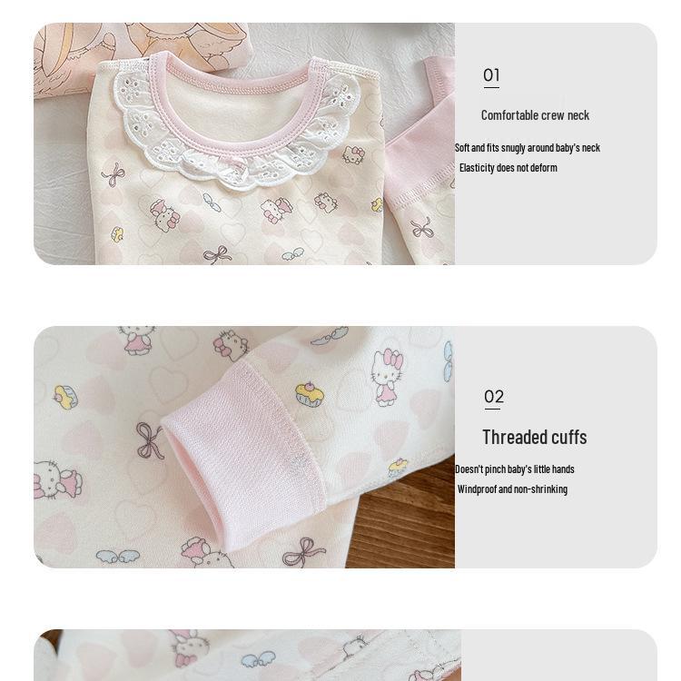 Children's Cozy Velvet Cotton Long Johns and Pajama Set for Autumn and Winter, Seamless and 320G Thickened, Class A Quality.