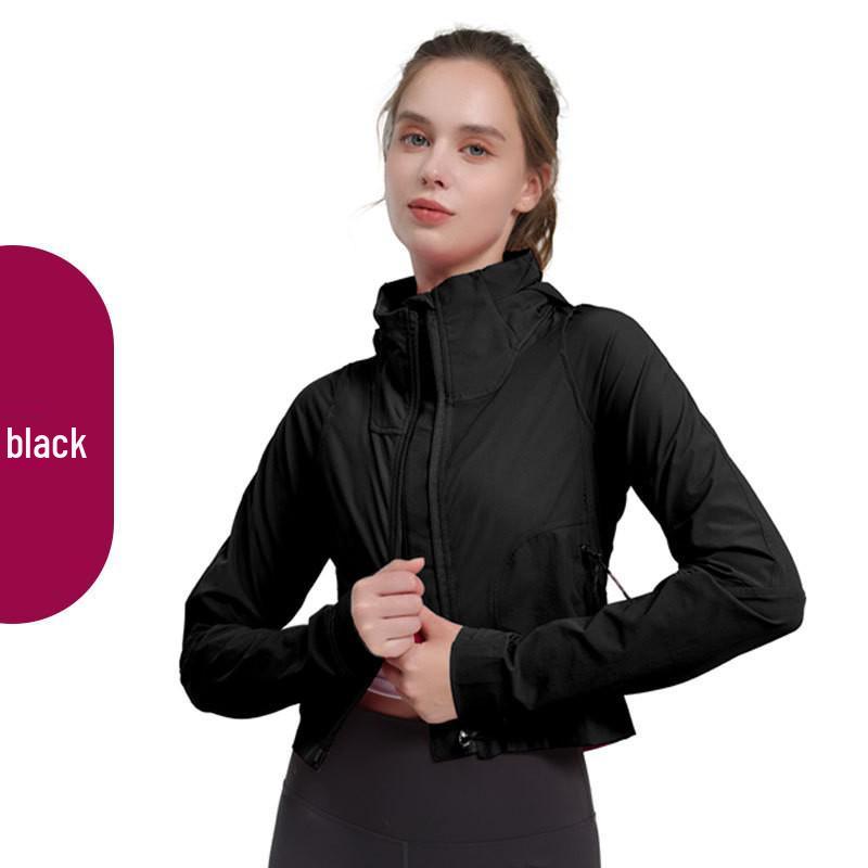 

Women s UV-Proof Slim-Fit Hooded Yoga Jacket - Breathable, Windproof & Waist-Cinching for Outdoor Sports XL чорний