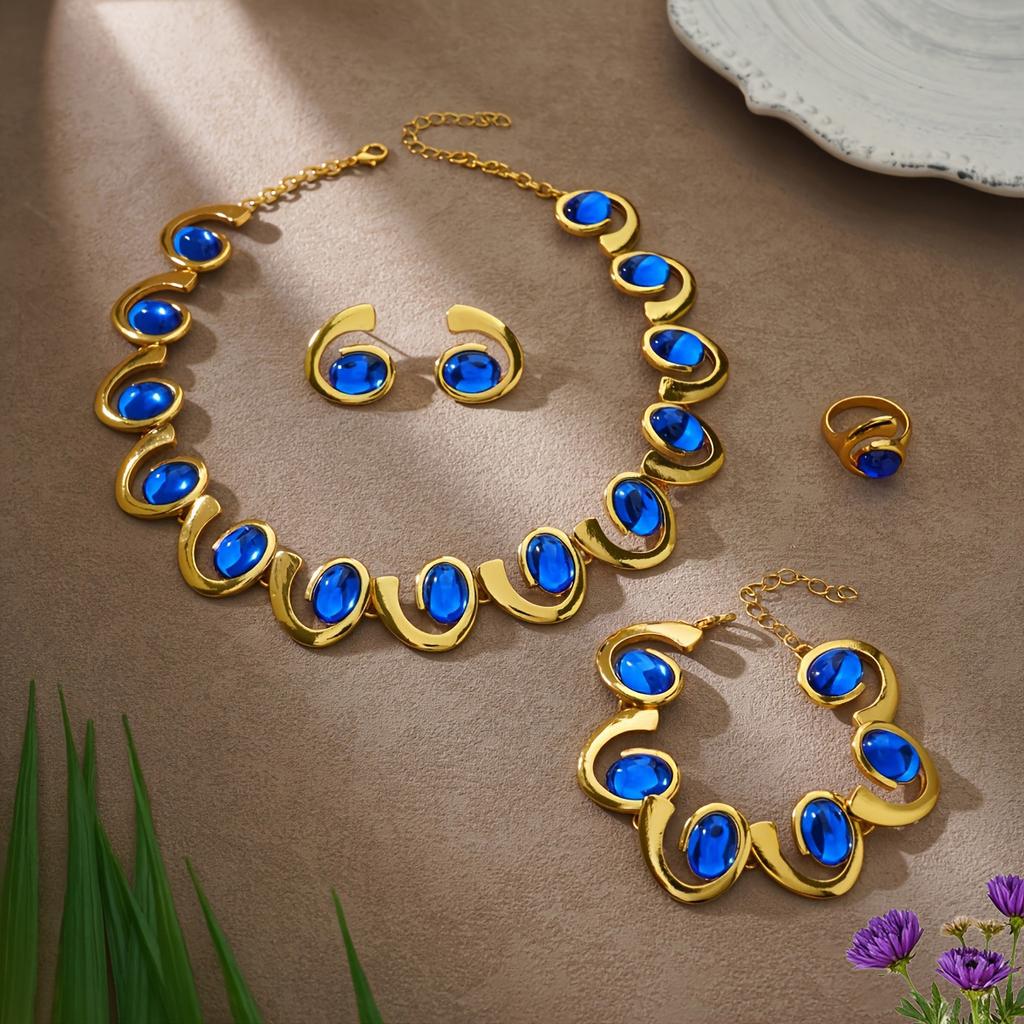 European and American Elegant Geometric Spiral Snail Bracelet Necklace Stud Earrings Set Retro Personalized Women's Jewelry