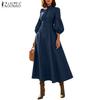 ZANZEA Damenmode Stehkragen 3/4-Ärmel Elegant Lässig A-Linien-Kleid