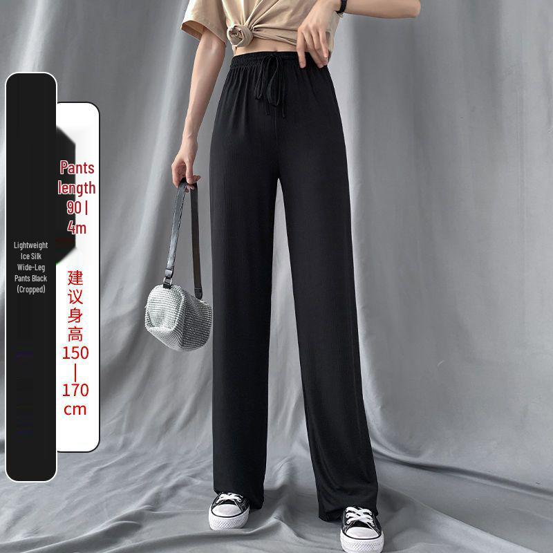 Women s Black Striped High-Waisted Wide-Leg Flowing Trousers S: Up to 47.5 kg