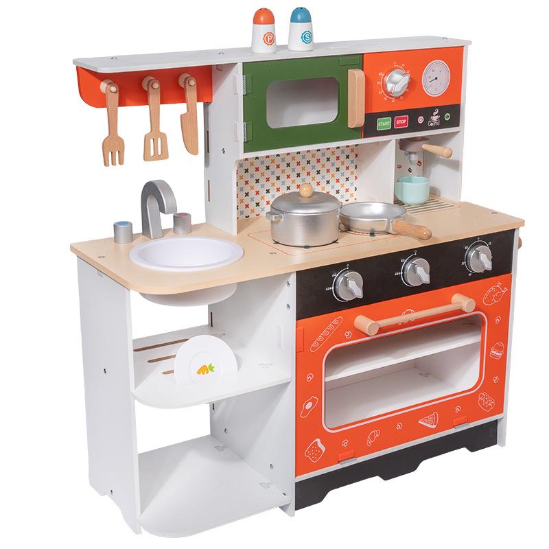European Style Wooden Kitchen Stove Playset: Colorful Pretend Cooking Toys for Kids and Parents