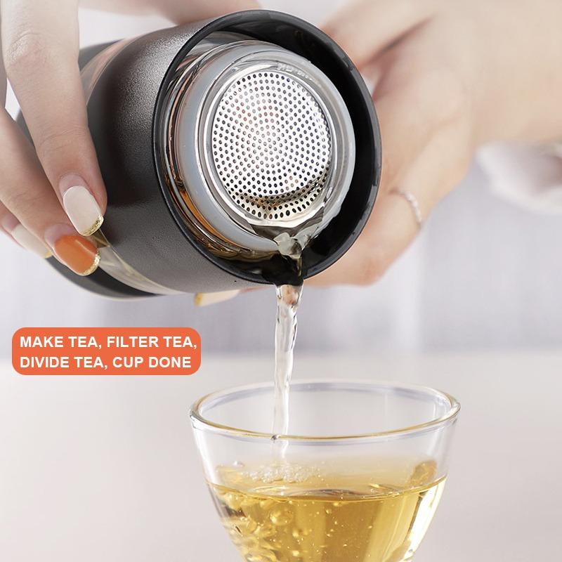 Insulated Cup with Filter Stainless Steel Tea Bottle Tea Infuser Vacuum Cup with Glass Infuser Separates Tea and Water 500ML