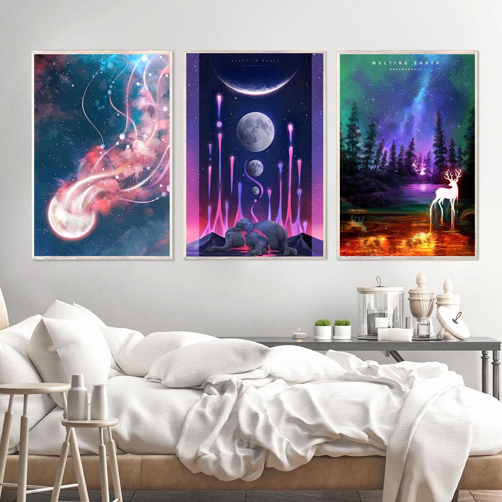 Future Animal Wailing Plakáty a grafiky Jelen Wolf Velryba Slon Obraz na plátně Abstraktní obrazy na zeď Obývací pokoj Domácí dekorace