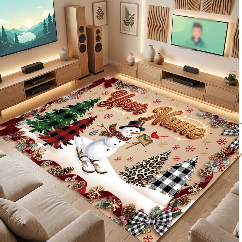 Winter Theme Soft Crystal Velvet Rug Custom Name & Text Print Non Slip Floor Rug for Bedroom Living Room
