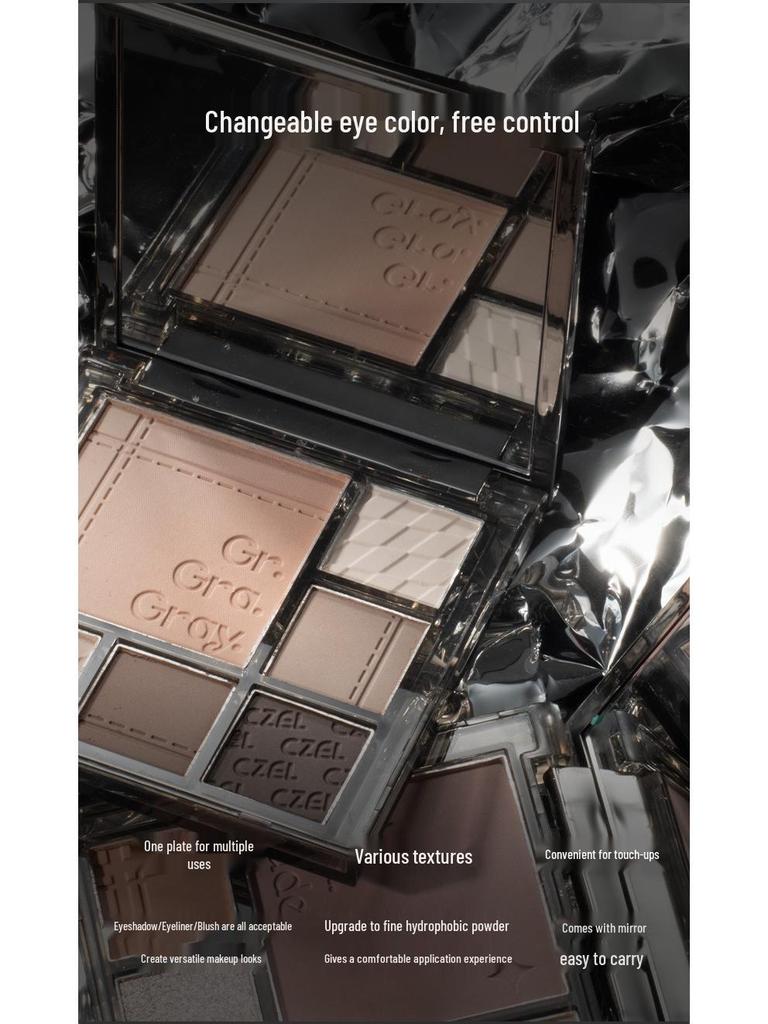 CZEL Earth Tone Eyeshadow & Blush Palette: Gray-Pink Gradient, Matte, Light Makeup All-in-One