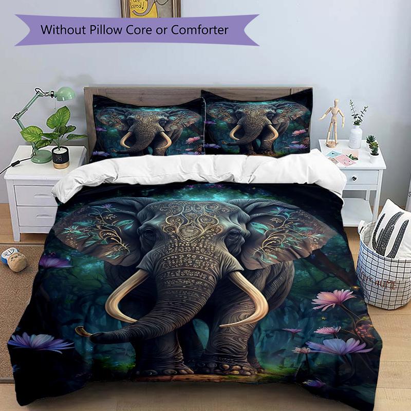 3pcs Elephant Artwork Duvet Cover Set -Includes 1 Duvet Cover and 2 Pillowcases, No Quilt Core, All-Season Home Decor  yy251111118