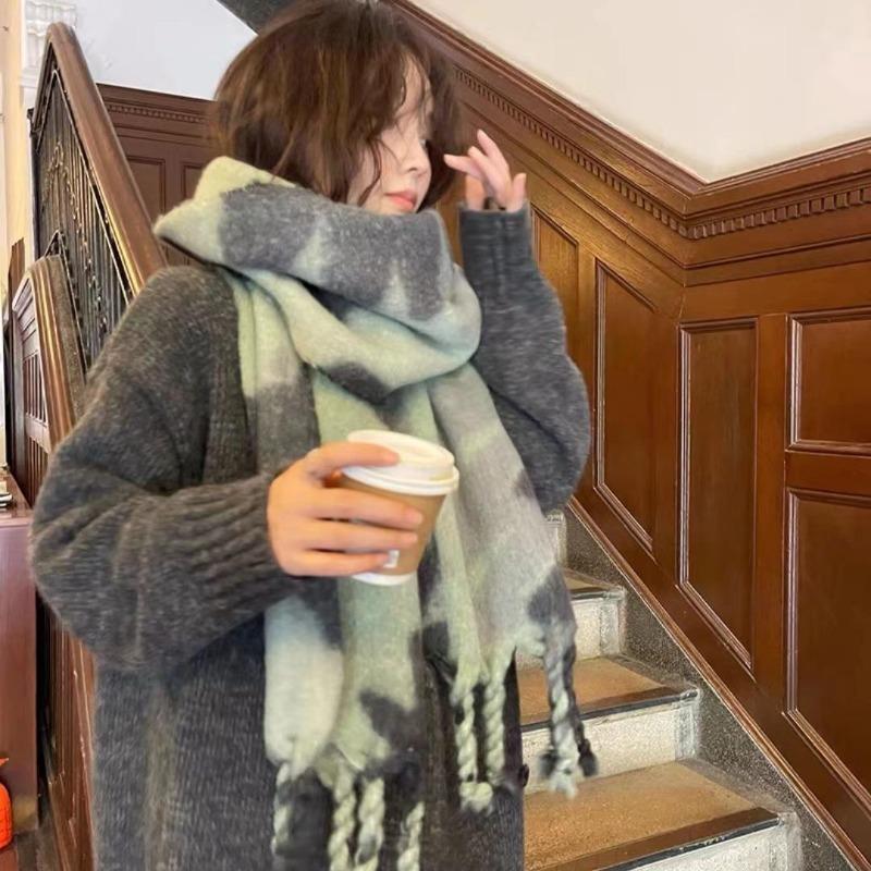 Soft and fluffy like the sun~ Thickened scarf with mohair contrasting colors in autumn and winter, big shawl, warm scarf for women