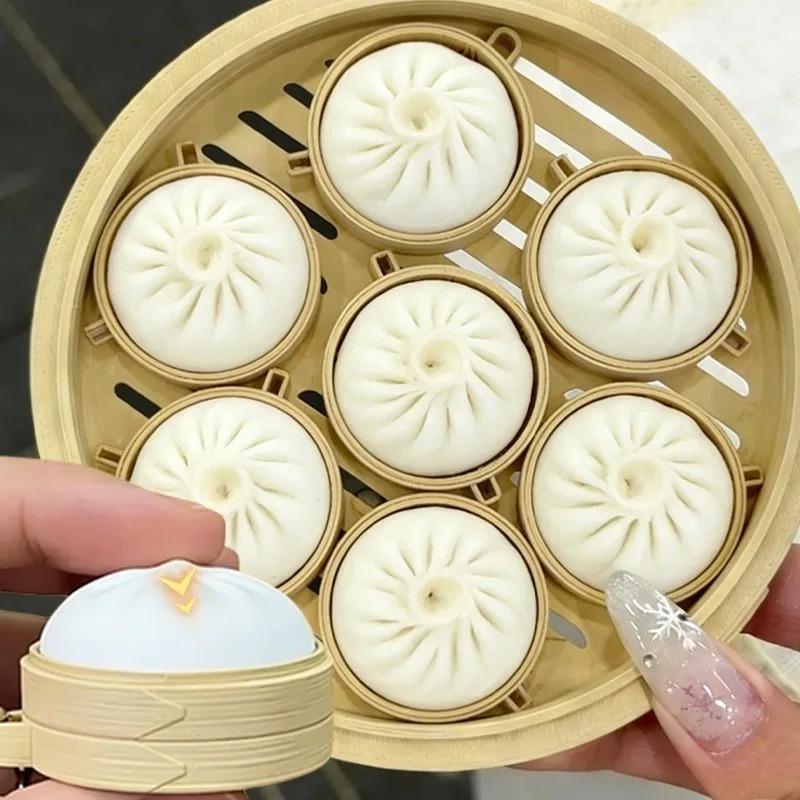 @@Simulation Bun Keyboard Clicker Keychain Mini Steamed Bun Stress Relief Sensory Fidget Toys For Autism Adhd Decompression Toy