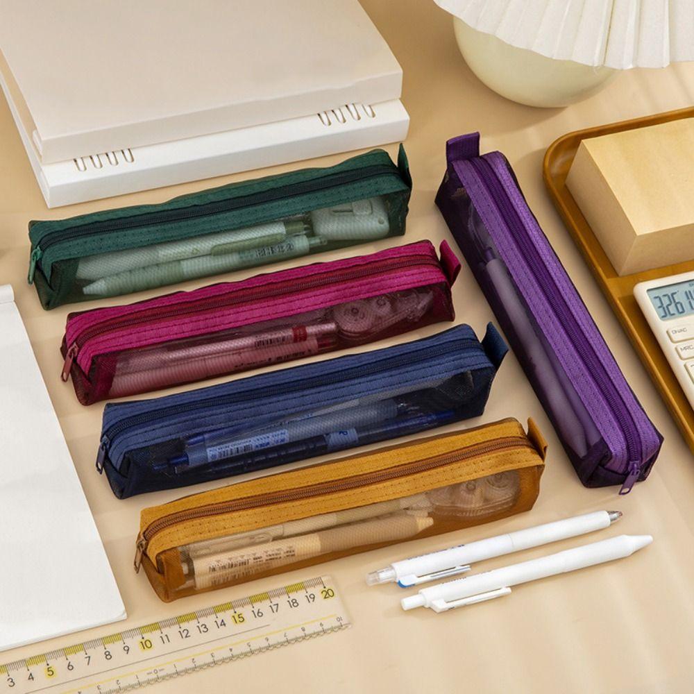 5Pcs Mini Mesh Pencil Case Portable Zipper Stationery Pouch Pencil Storage Bag  Student