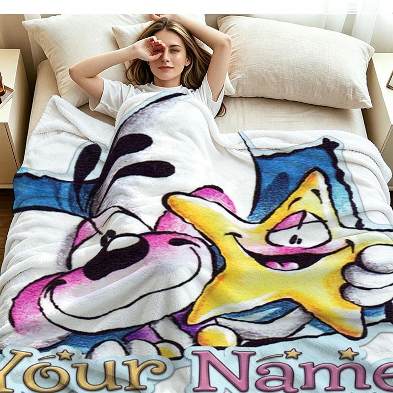1PC Diddl Custom Name Patterned Flannel Blanket Suitable For All Seasons for Home Decor Warmth and Comfort Gifts Holiday Present