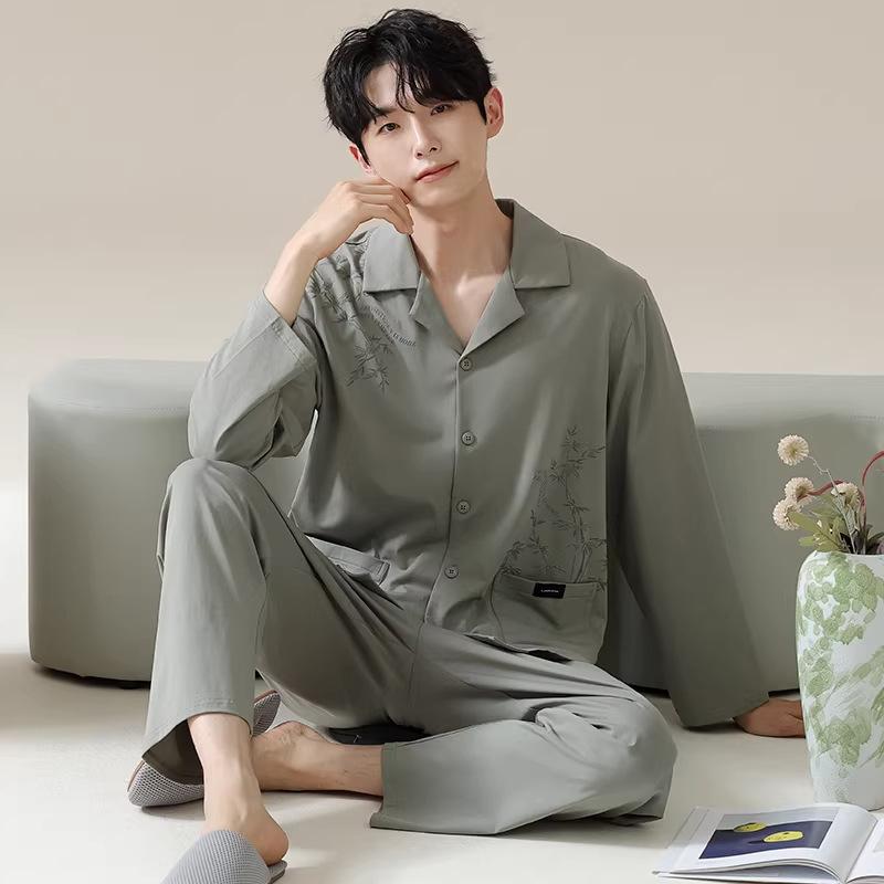 Men's Pajamas Men's Autumn 1011 New Modal Cotton Long-sleeved Large Size Fashion Simple Loungewear Autumn and Winter